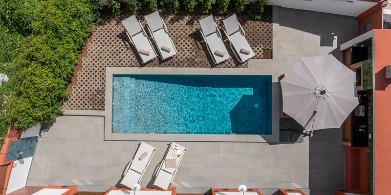 Aerial View Of Pool Deck And Barbecue At Casa Da Tia By Ourmadeira